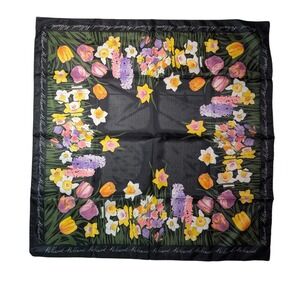 Kemtrade Holland Floral Scarf Black Tulip Daffodil Square Neck Kerchief